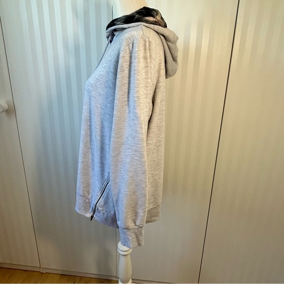 Maurices gray hoodie side zips checked hood lining Size L - Picture 5 of 8